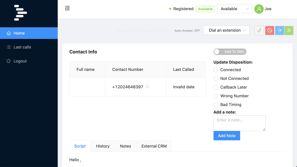 Inbound Agent Interface